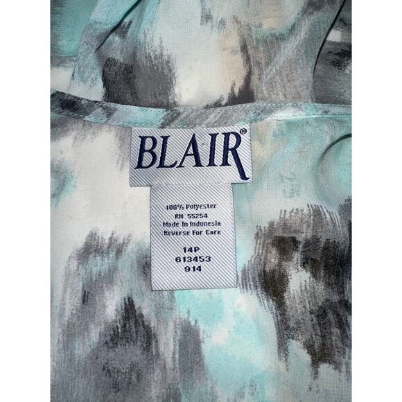 Blair Faux Wrap Dress Watercolor  aqua gray 14P Ruffles Sheer Y2K Coquette Fairy - Picture 10 of 15